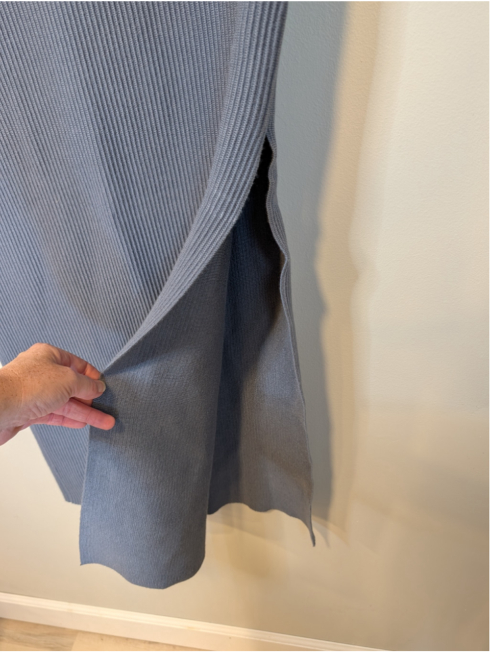 The Drop Dusty Blue Ribbed Knit Side Slit Midi High Waisted Skirt NWT Medium - Picture 4 of 9